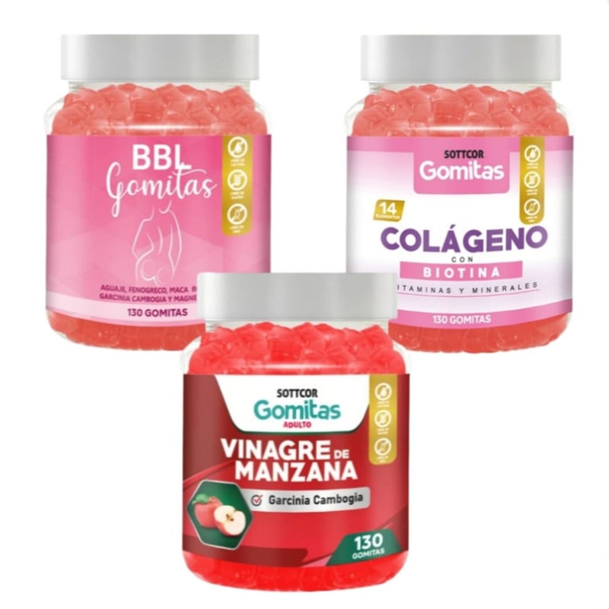 GENERICO - AGUAJE BBL EN GOMITAS + VINAGRE DE MANZANA + COLAGENO ADULTOS PACK 3