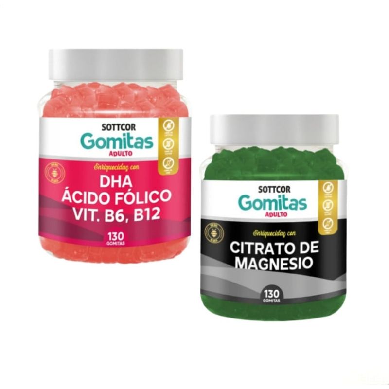 GENERICO - GOMITAS DE CITRATO DE MAGNESIO + DHA ACIDO FOLICO SOTTCOR X2
