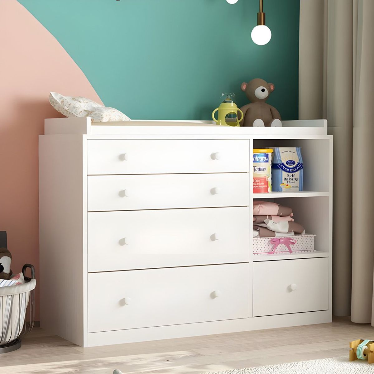 GENERICO - Cómoda Cambiador Para Bebé Amore 5 Cajones Blanco 120 cm Huk