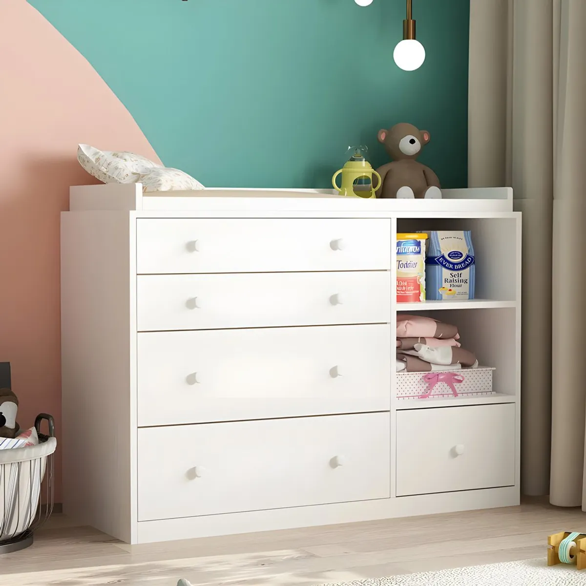 GENERICO - Cómoda Cambiador Para Bebé Amore 5 Cajones Blanco 100 cm Huk