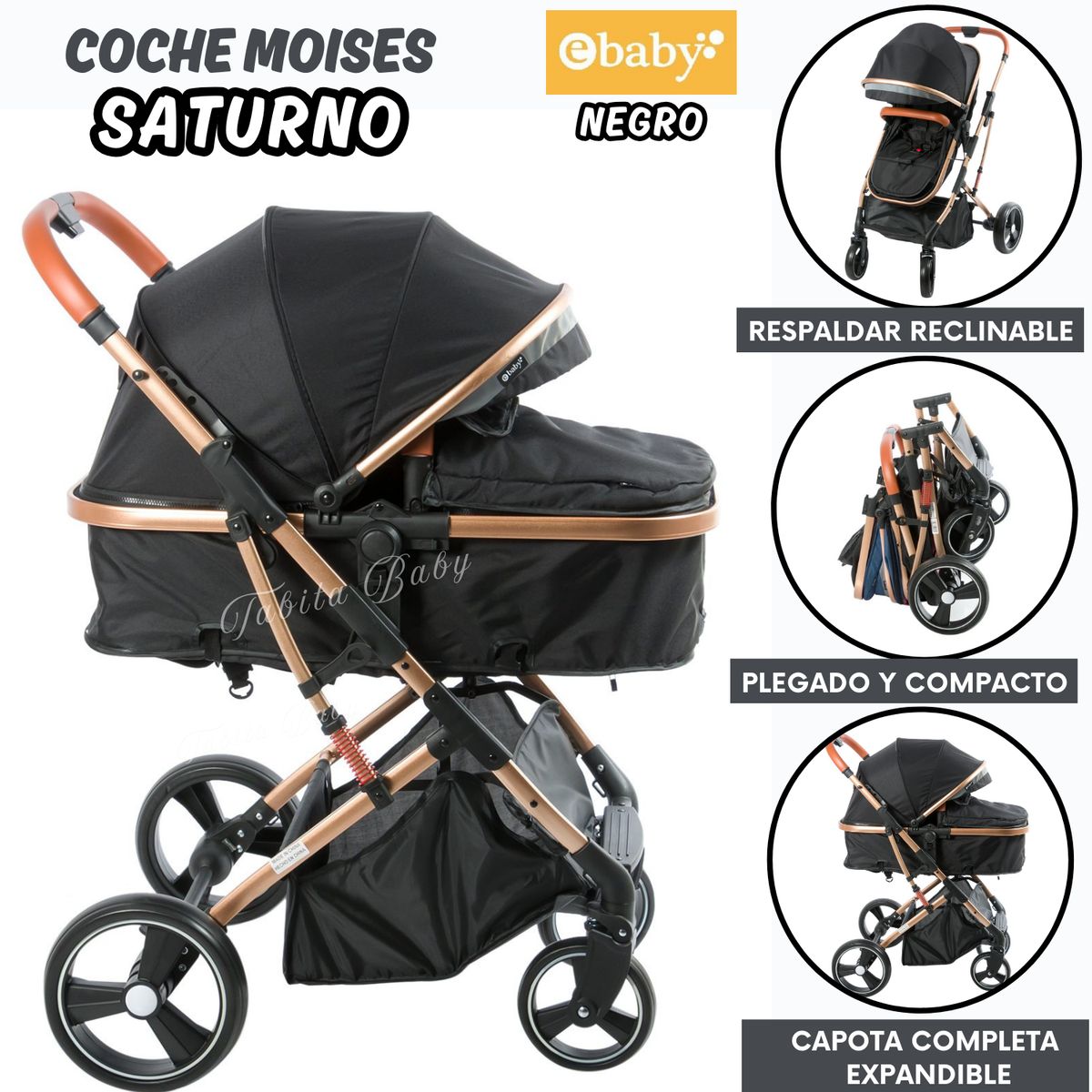 EBABY - Coche Cuna Moises Saturno Negro
