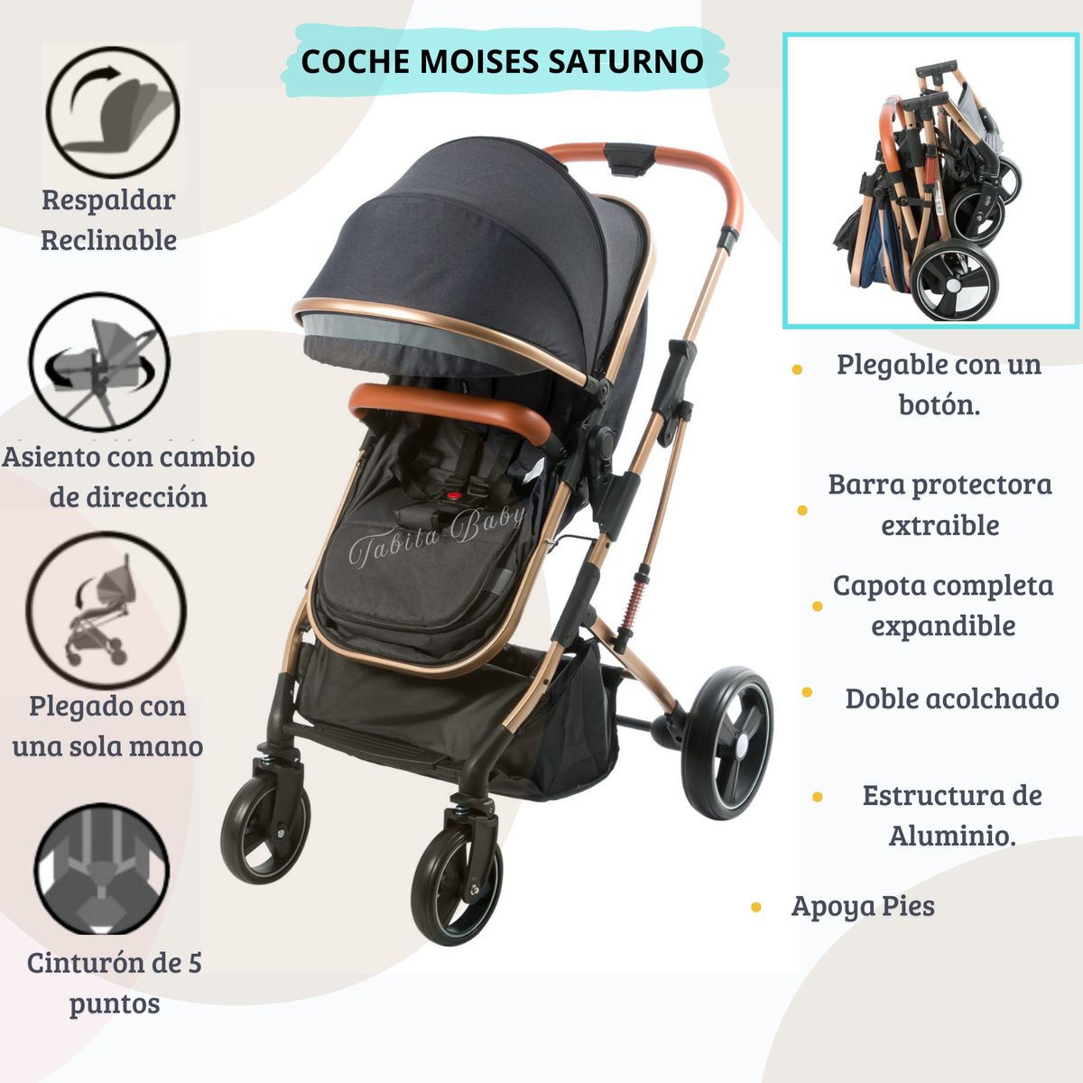 EBABY - Coche Cuna Moises Saturno Negro