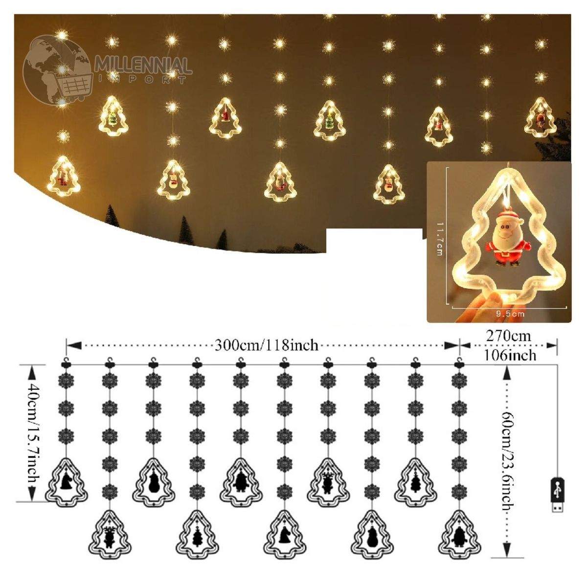 GENERICO - Luz Led de Navidad Guirnaldas de Estrellas y Árbol - Ambar