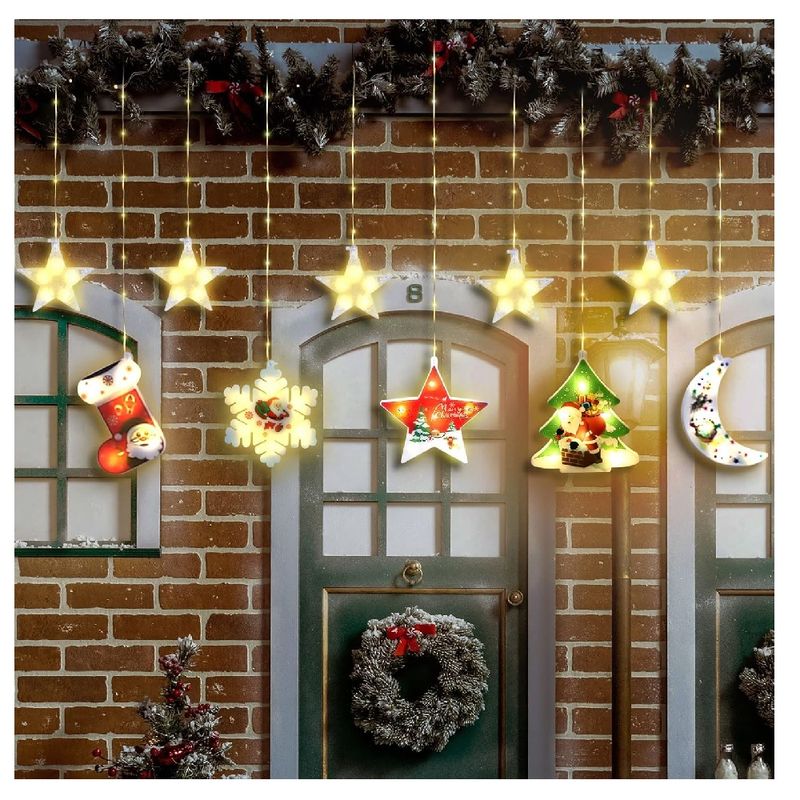 GENERICO - Luces Decoracion Navidad Cortina con Figuras Navideñas Cálido