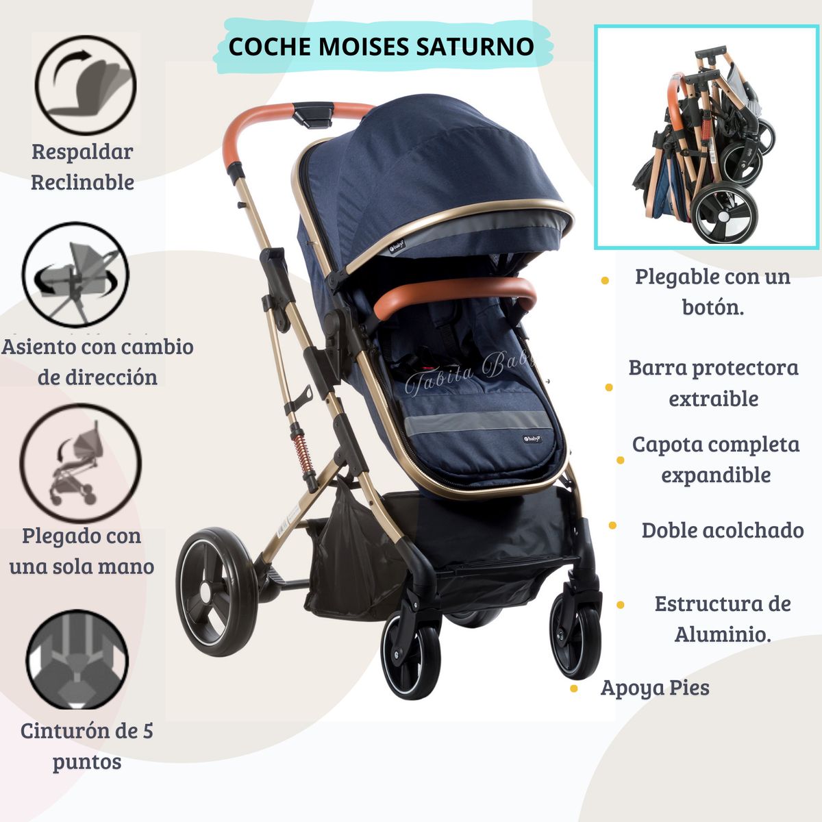 EBABY - Coche Cuna Moises Saturno Azul - Ebaby