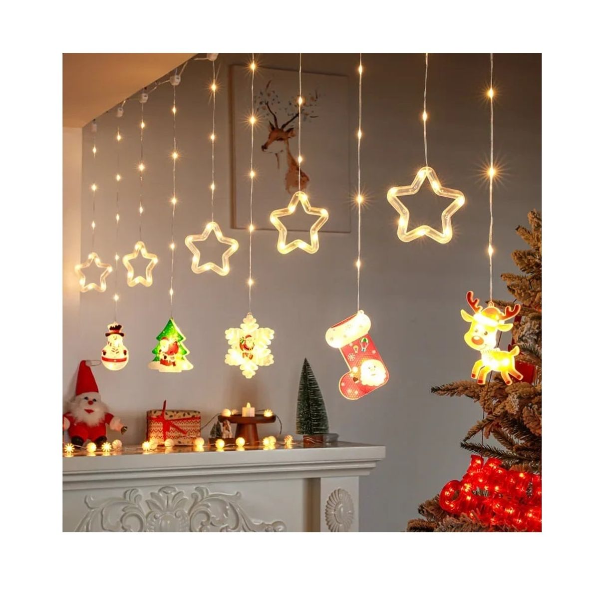 GENERICO - Cortina de Luces de Navidad LED Guirnalda Figuras de Navidad - Ambar