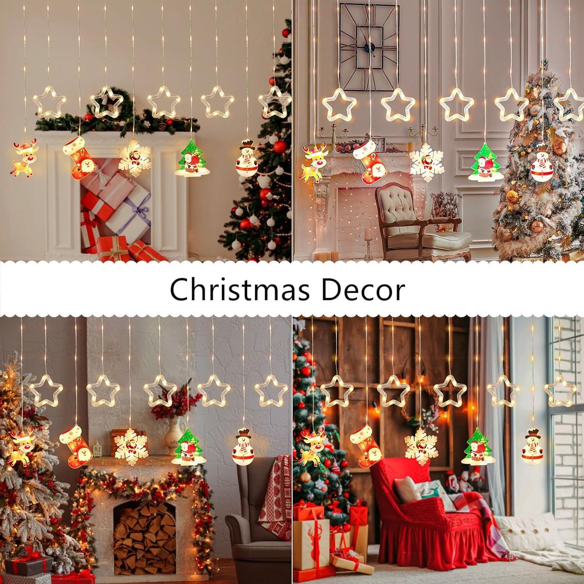 GENERICO - Cortina de Luces de Navidad LED Guirnalda Figuras de Navidad - Ambar