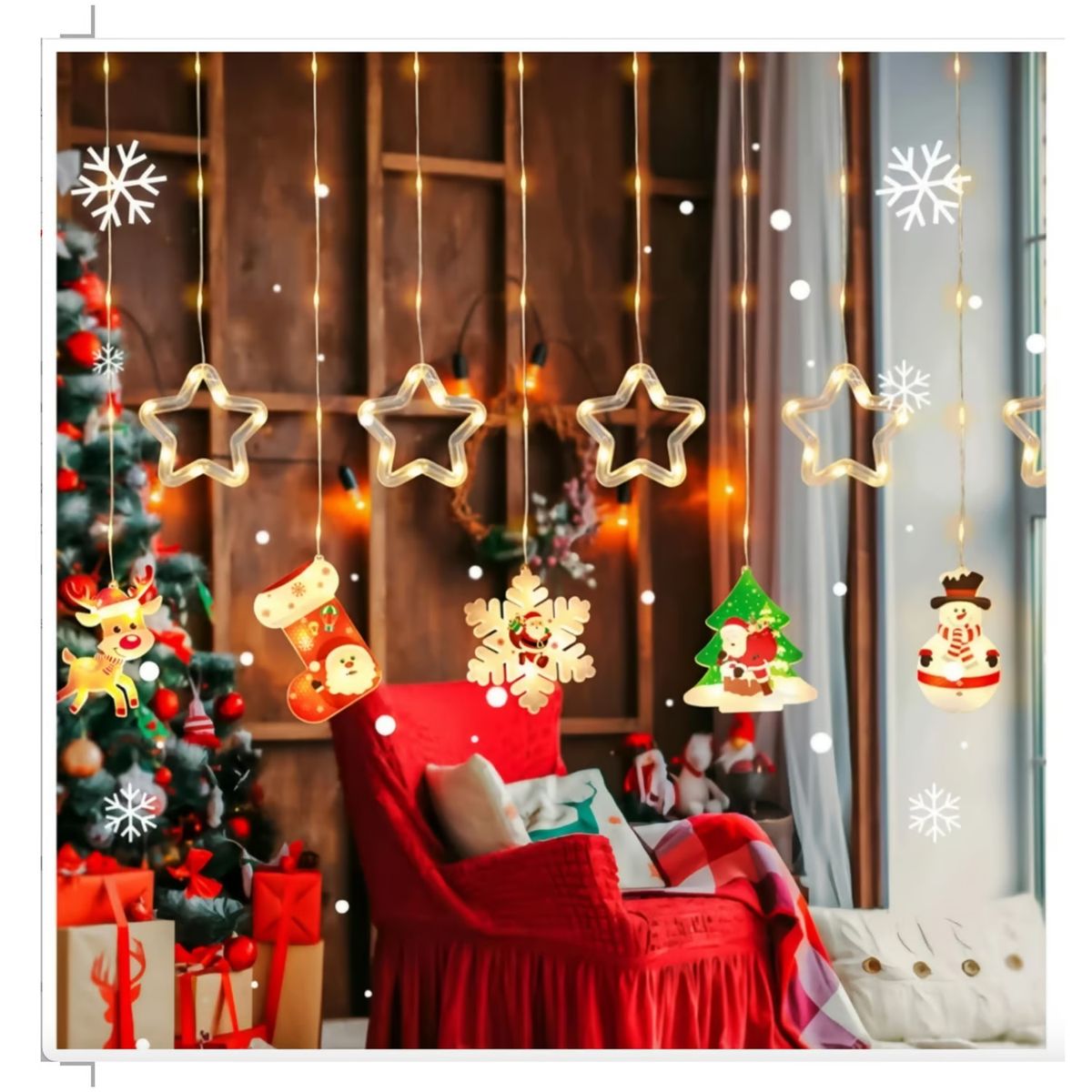 GENERICO - Luces De Navidad Cortina Con Figuras Navideñas 3m en Cálido