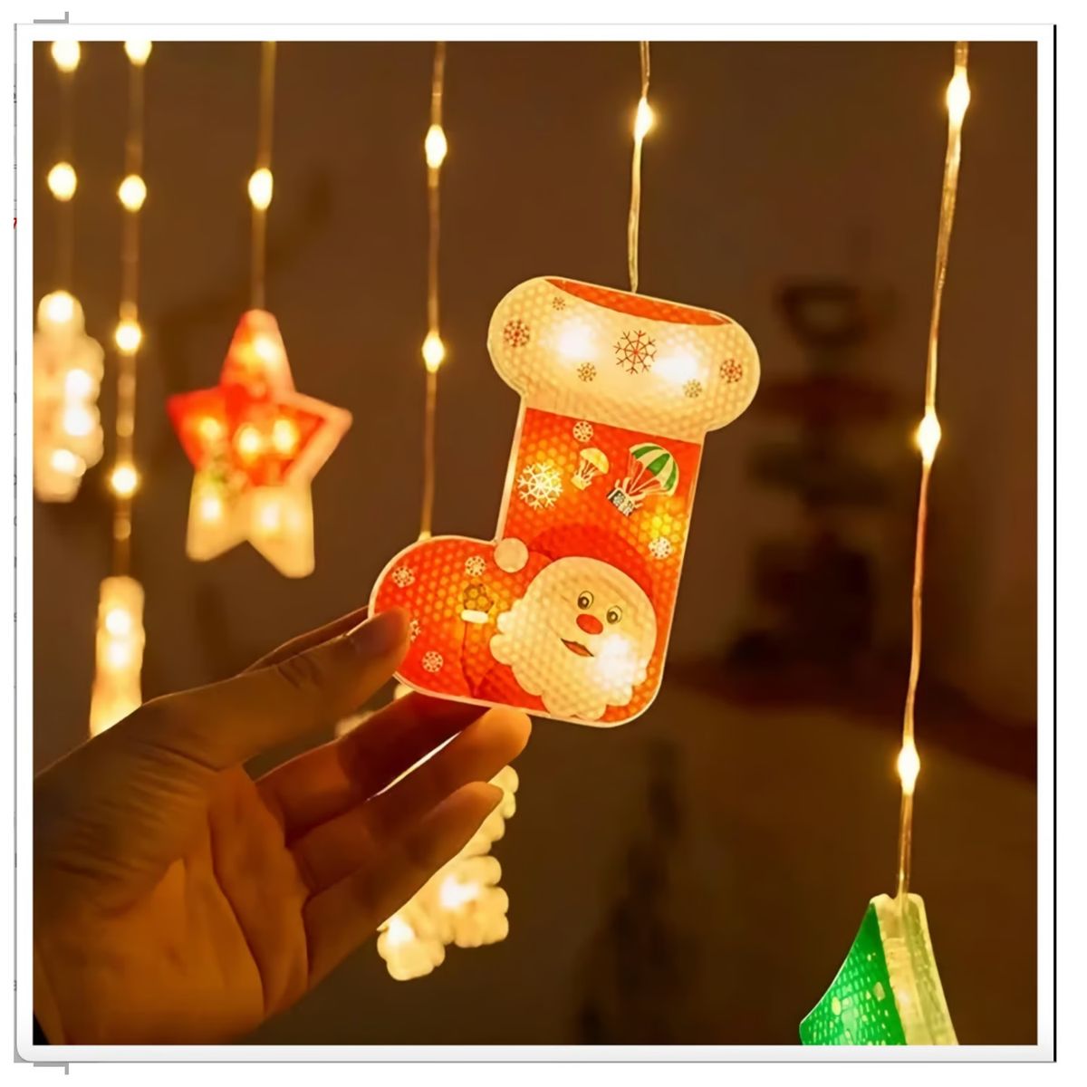 GENERICO - Luces De Navidad Cortina Con Figuras Navideñas 3m Luz Cálida