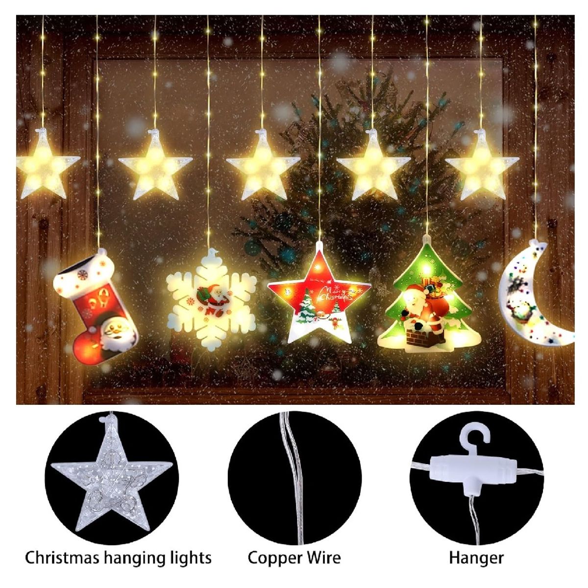 GENERICO - Luces De Navidad Cortina Con Figuras Navideñas 3m Luz Cálida