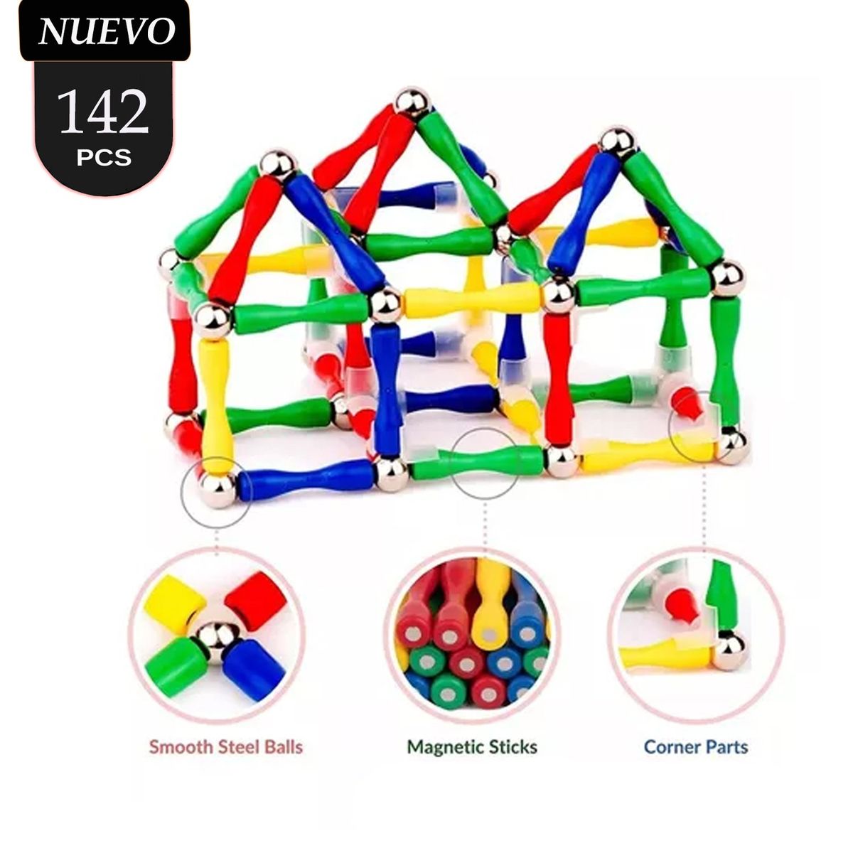 GENERICO - Juego Didáctico Bloque Magnético de Construcción 142 Piezas