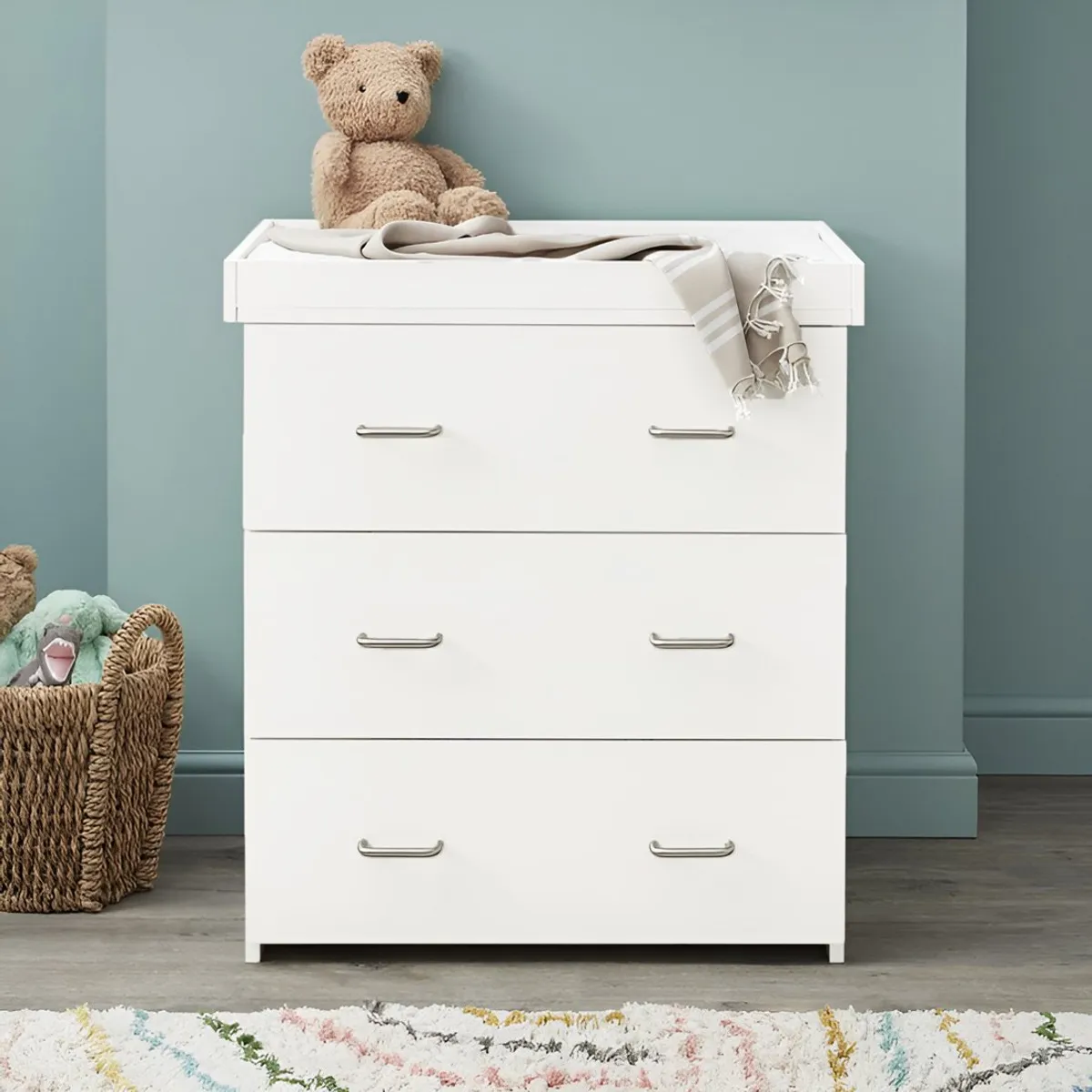 GENERICO - Cómoda Cambiador Para Bebé Karo 3 Cajones Blanco 75 cm Huk