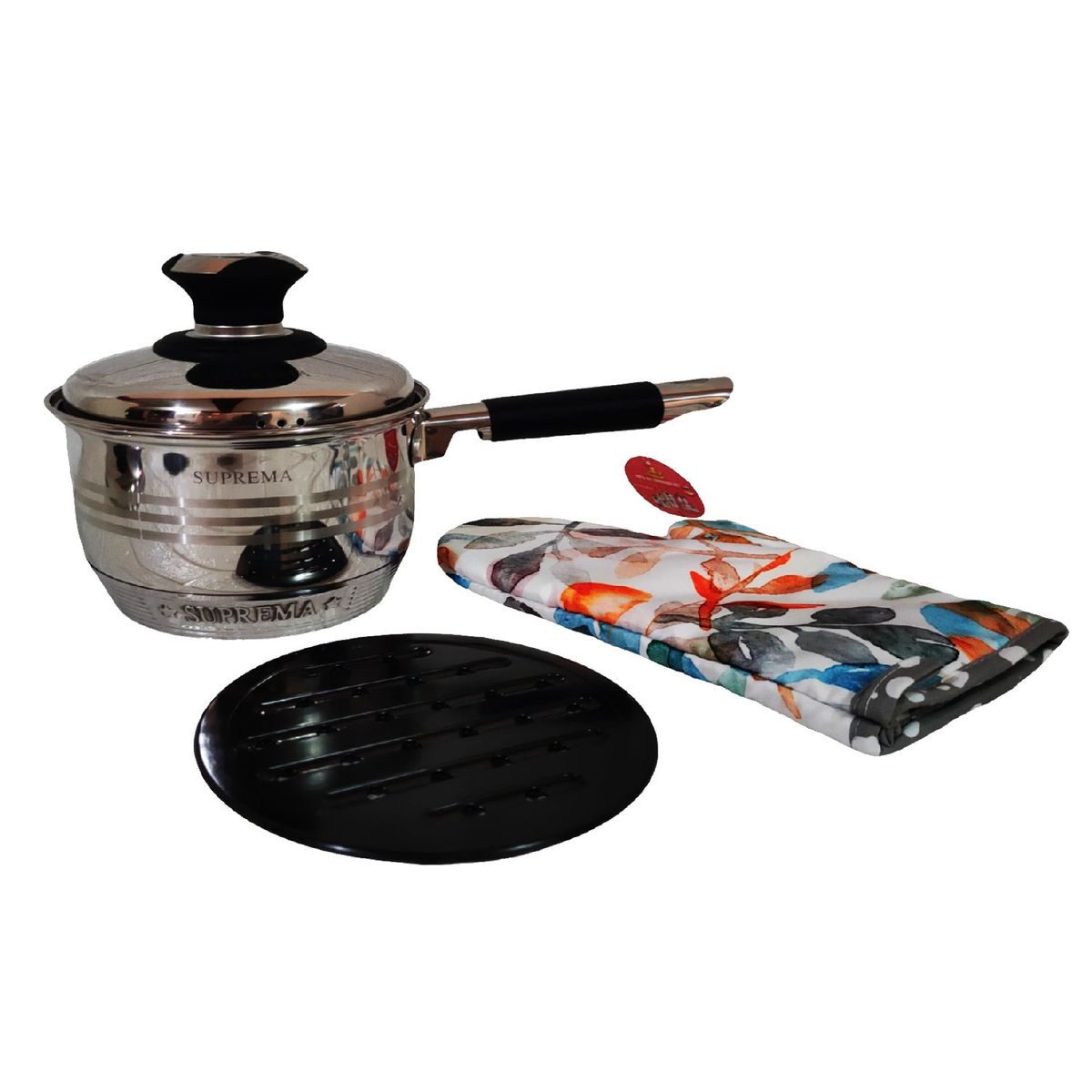 GENERICO - Set de Ollas SUPREMA SU-TC020 Tapas de Acero Negro mas Cucharones