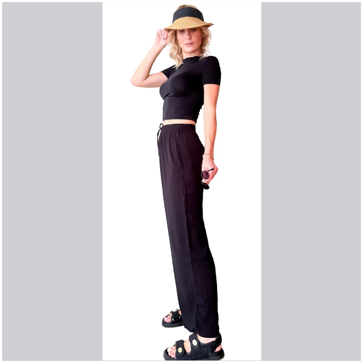 SOLO LEGGINGS - Pantalon Palazzo Casual Lino Solo Basics