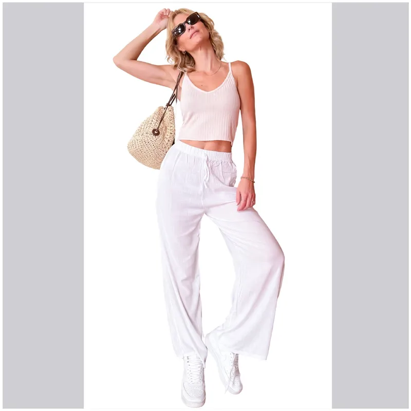 SOLO LEGGINGS - Pantalon Palazzo Casual Lino Solo Basics