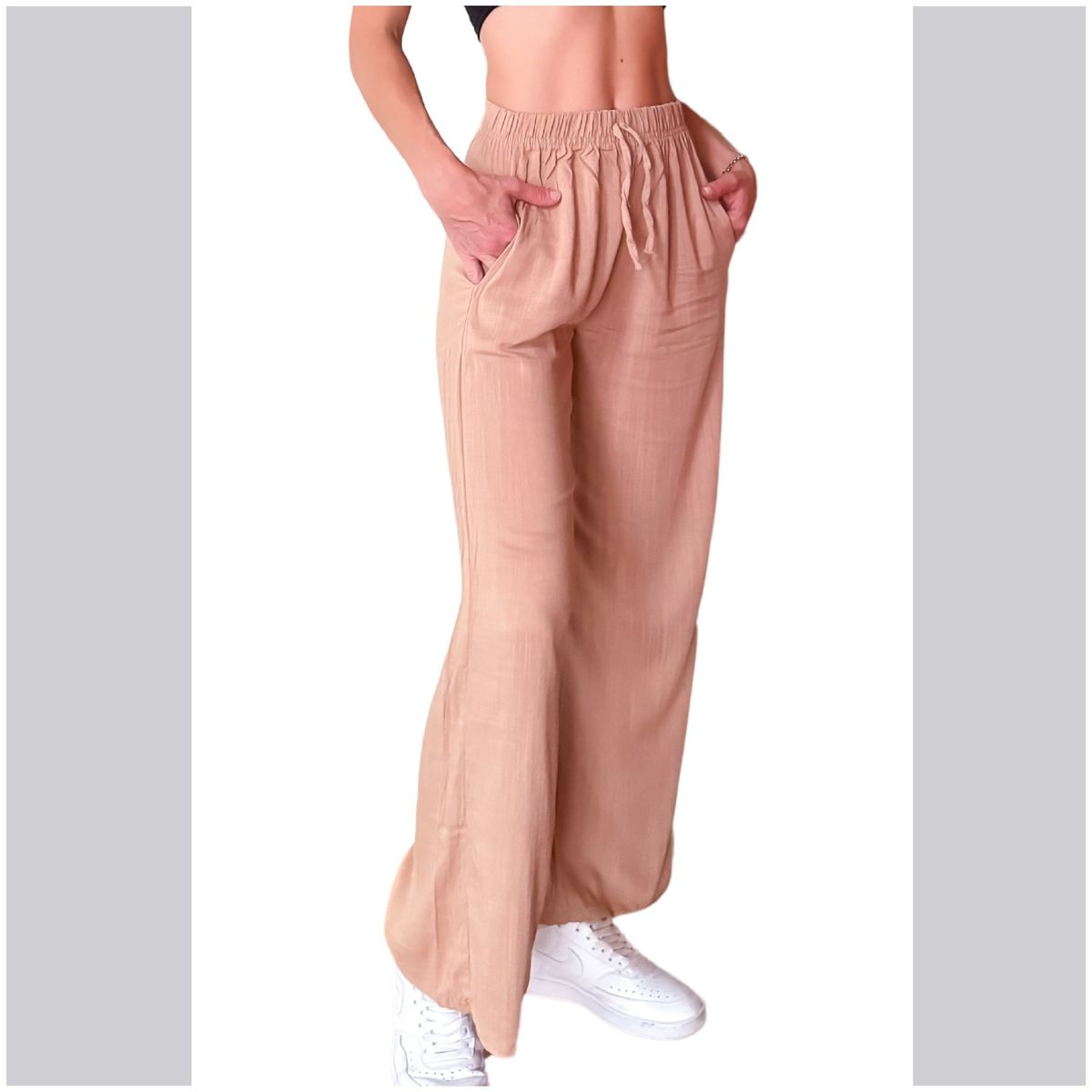 SOLO LEGGINGS - Pantalon Palazzo Casual Lino Solo Basics