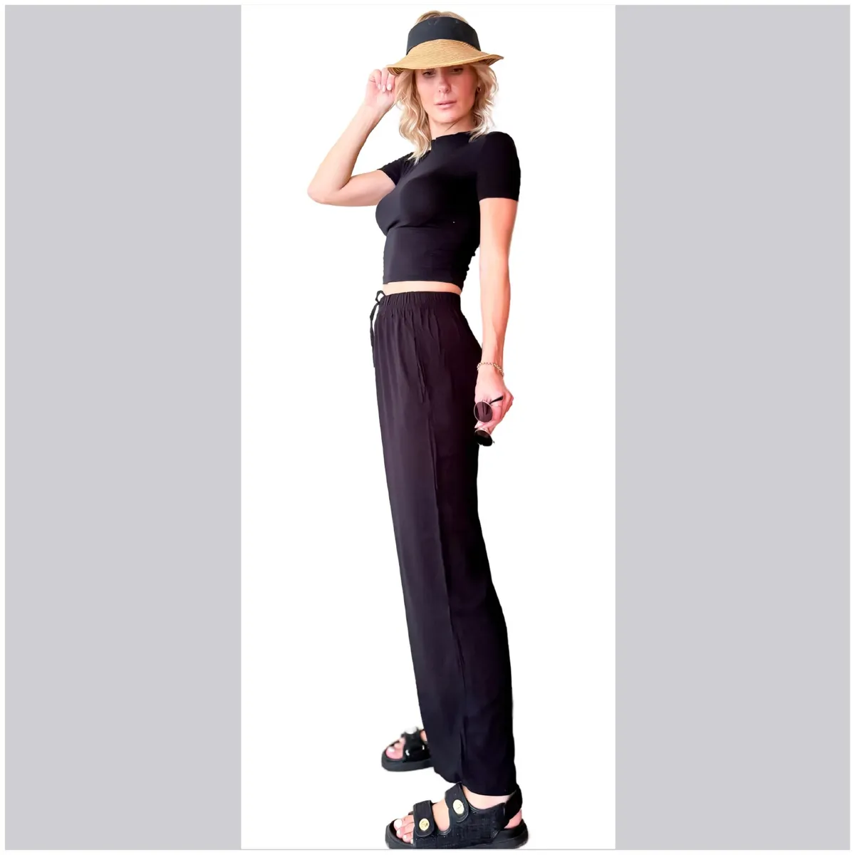 SOLO LEGGINGS - Pantalon Palazzo Casual Lino Solo Basics