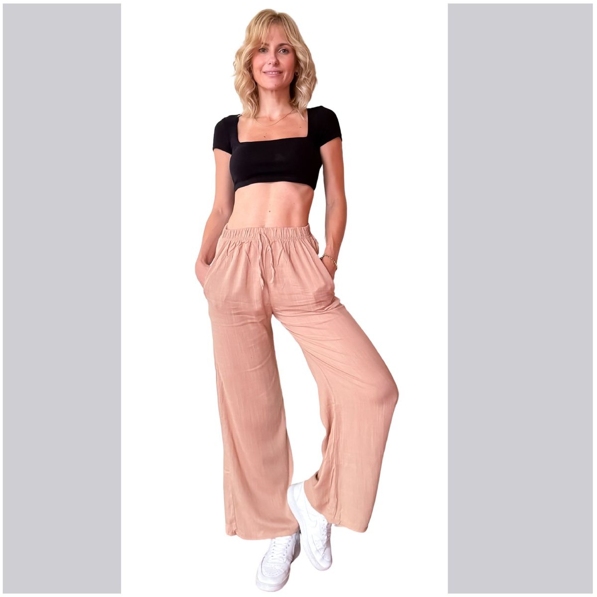 SOLO LEGGINGS - Pantalon Palazzo Casual Lino Solo Basics