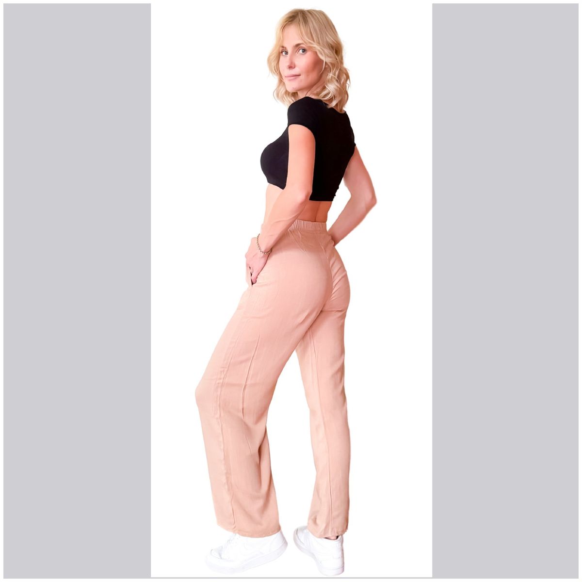 SOLO LEGGINGS - Pantalon Palazzo Casual Lino Solo Basics