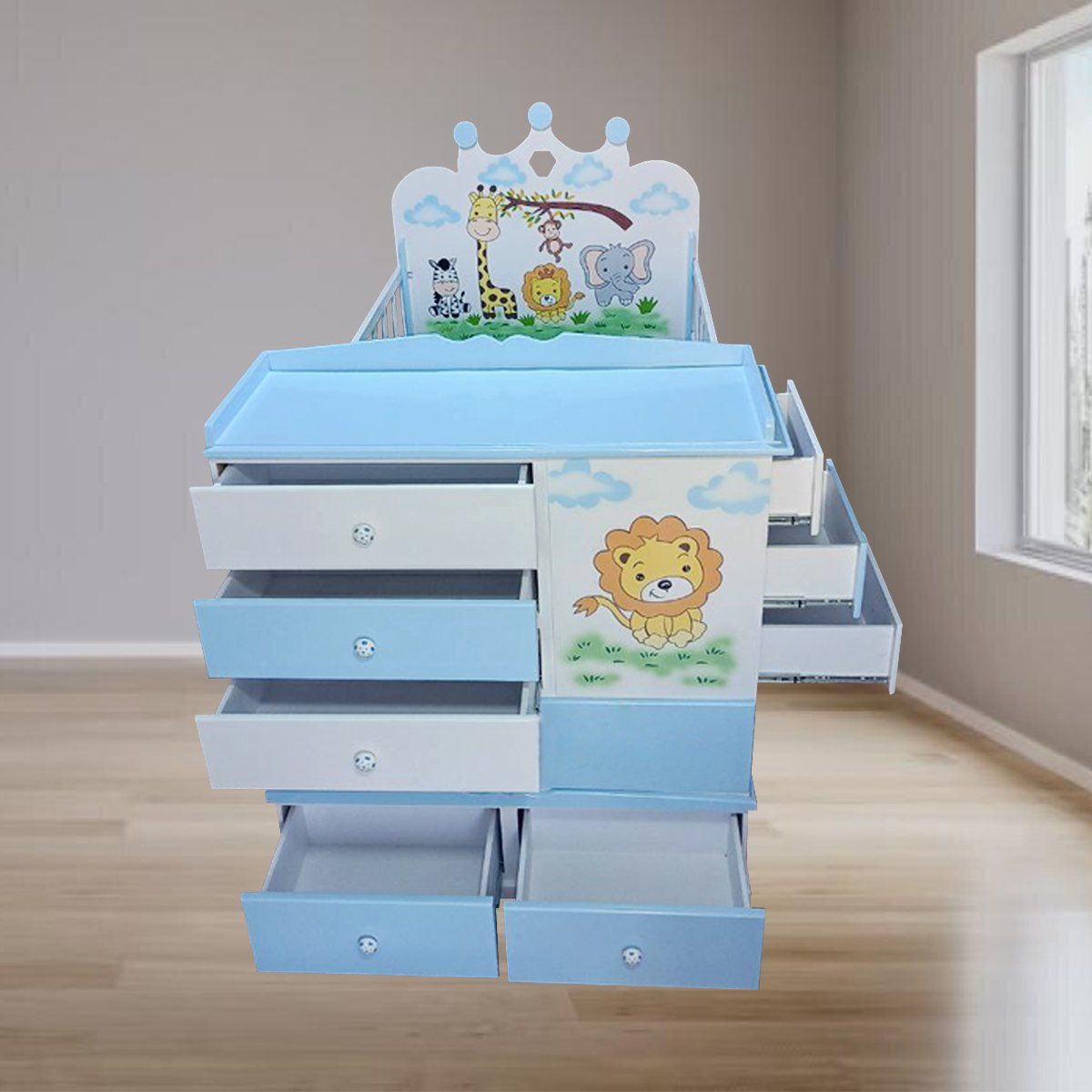 GENERICO - Cama Cuna de Plaza y Media safari celeste full