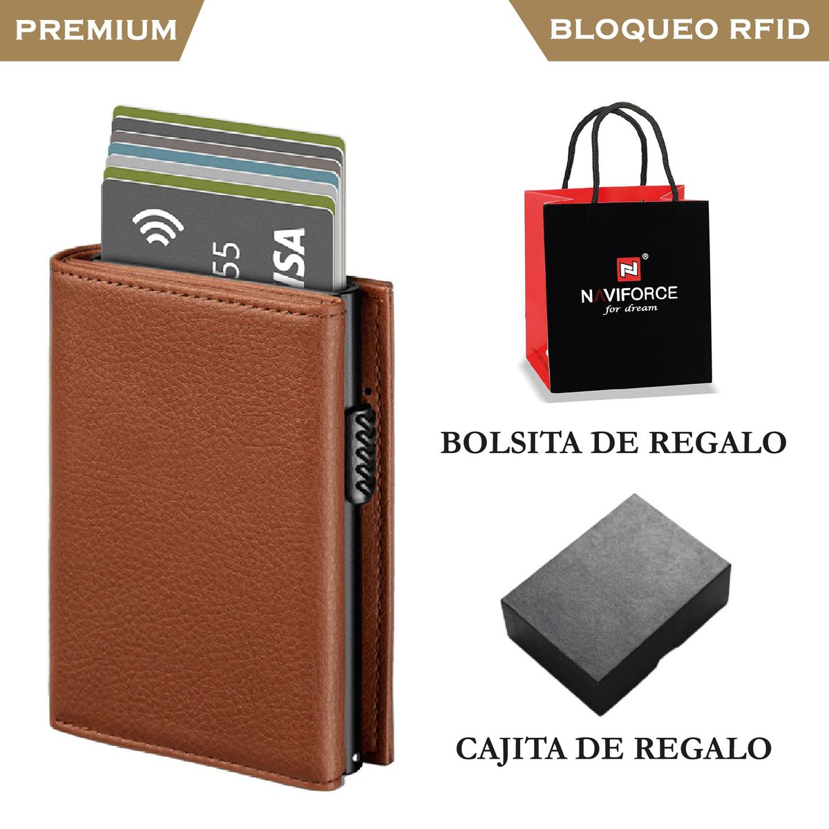 PREMIUM - Billetera Tarjetero Automático Inteligente RFID Anti Robo Cuero Negro