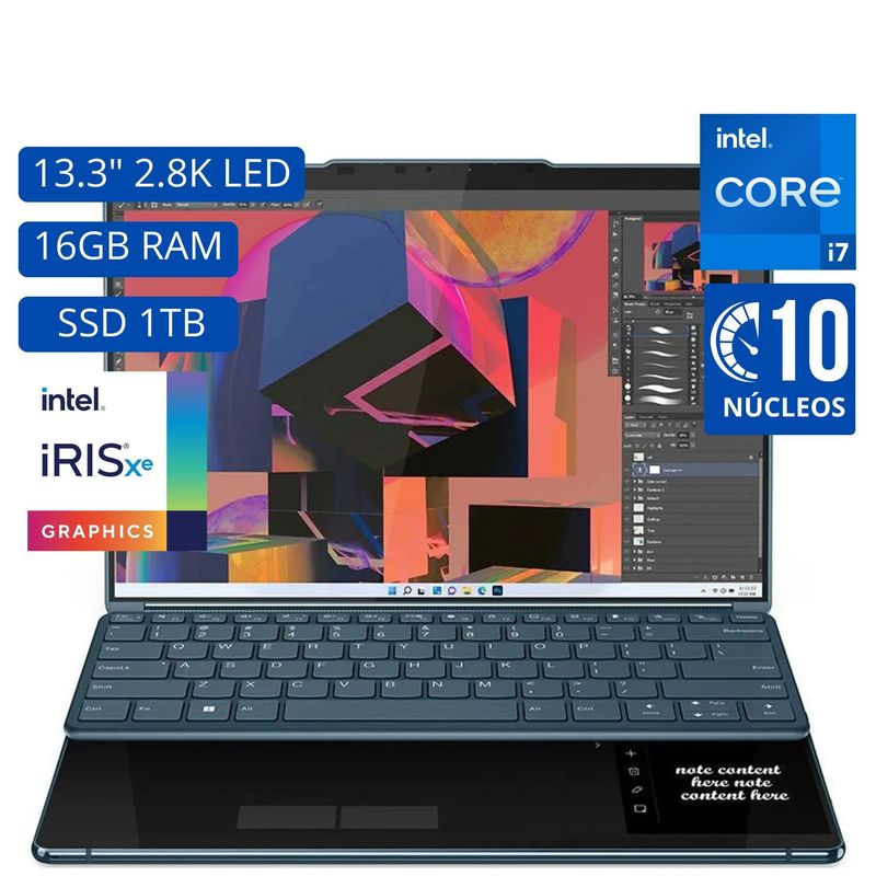 LENOVO - Laptop Lenovo Yoga Book 9 13IRU8, Intel Core i7-1355U, Ram 16GB, SSD 1TB, 2 x 13.3 Touch, Win 11