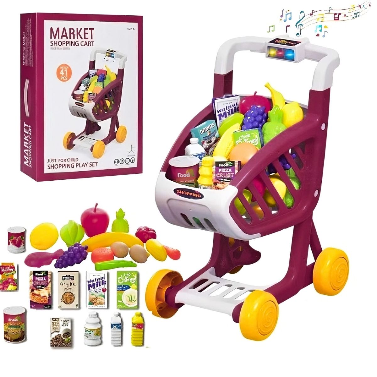 GENERICO - CARRITO DE SUPERMERCADO JUGUETE MUSICAL + 41 Piezas