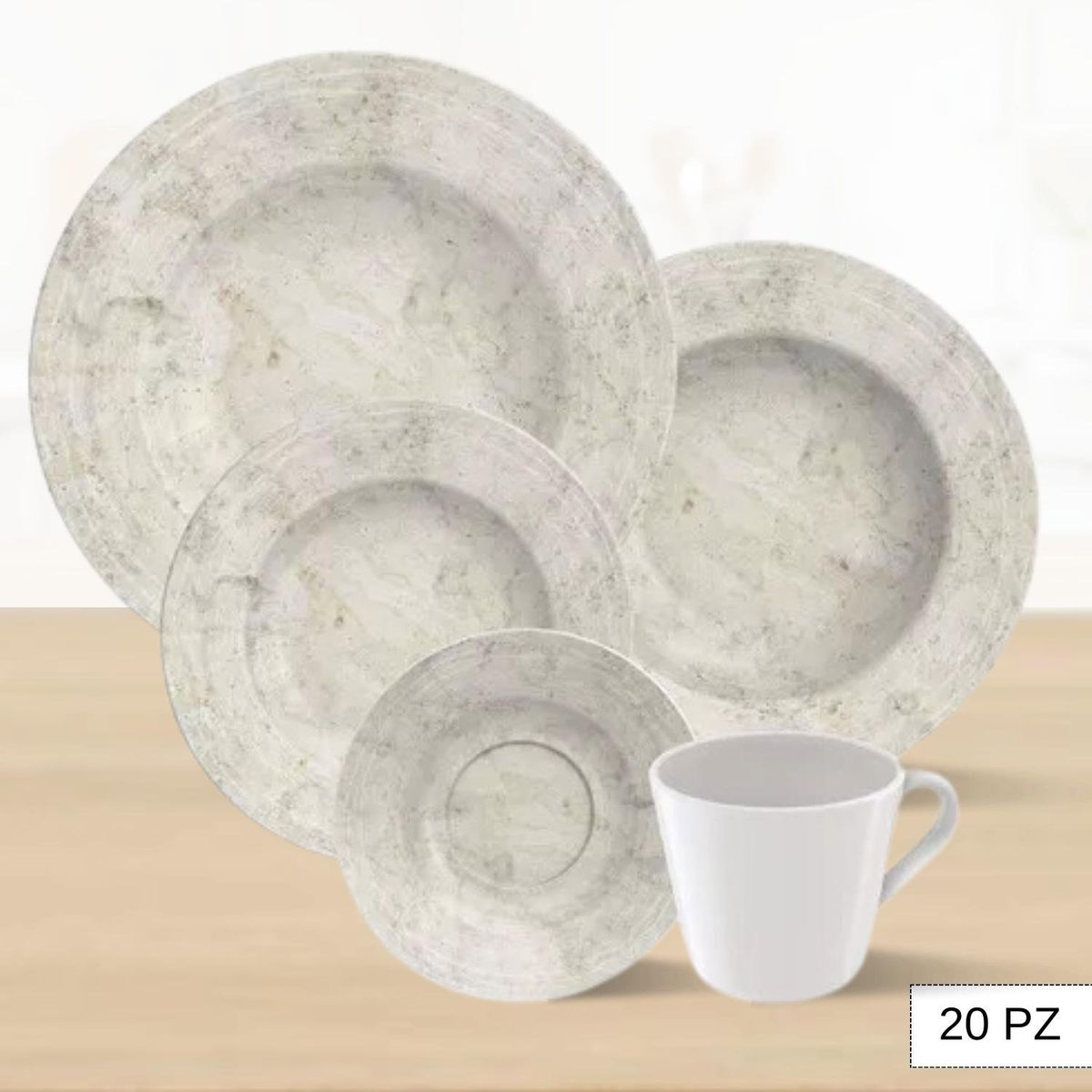 TRAMONTINA - Juego de Vajilla 20 Piezas Travertino Tramontina
