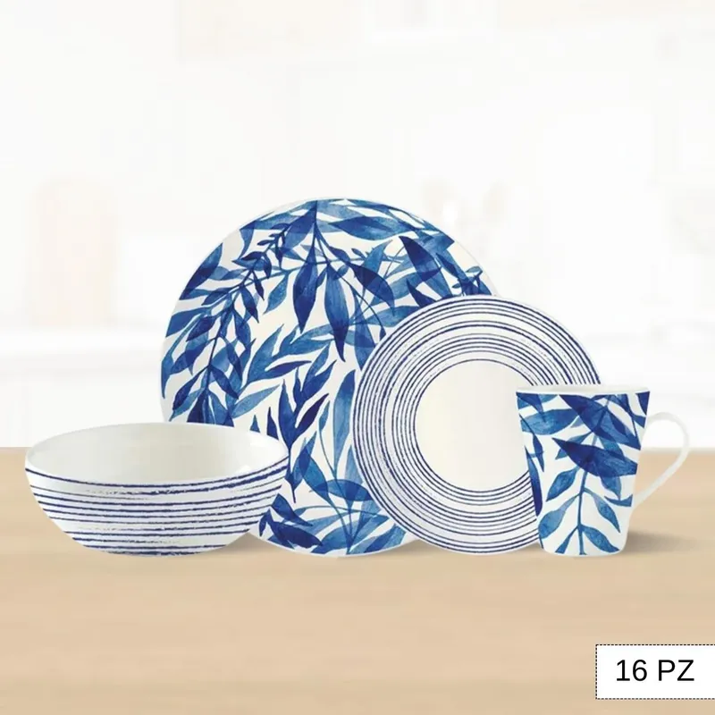 CORONA - Juego de Vajilla Hojas Y Rayas 16 Piezas Corona