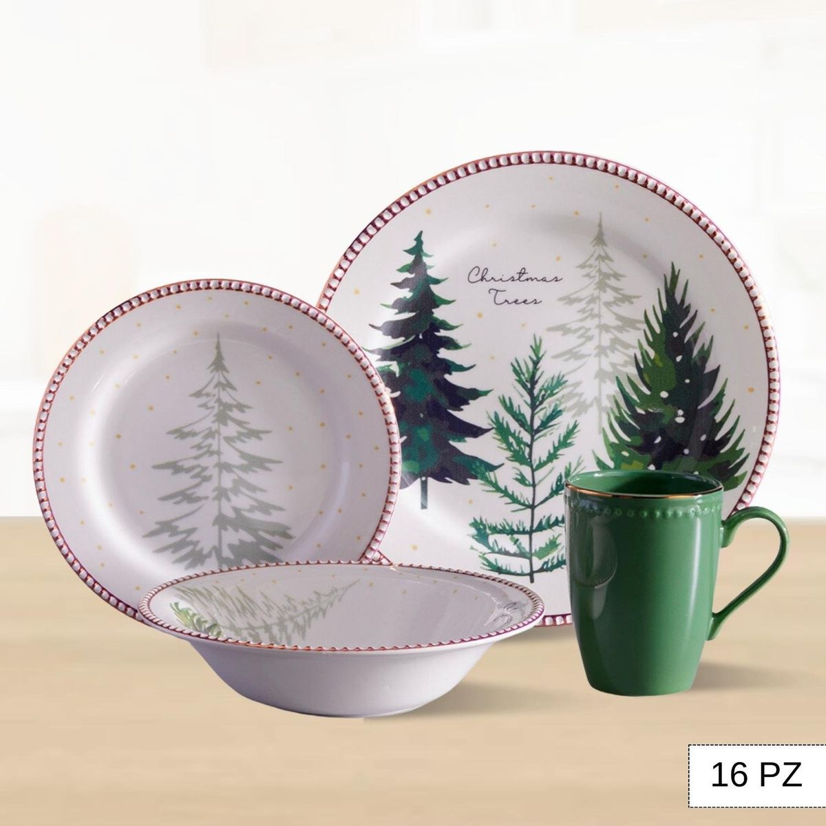 CORONA - Juego de Vajilla Christmas Trees 16 Piezas Corona