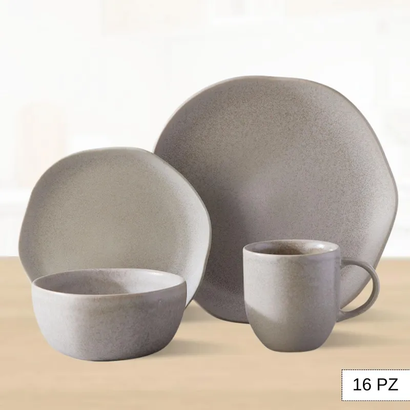 CORONA - Juego de Vajilla Cocreto Reactivo Gris 16 Piezas Corona