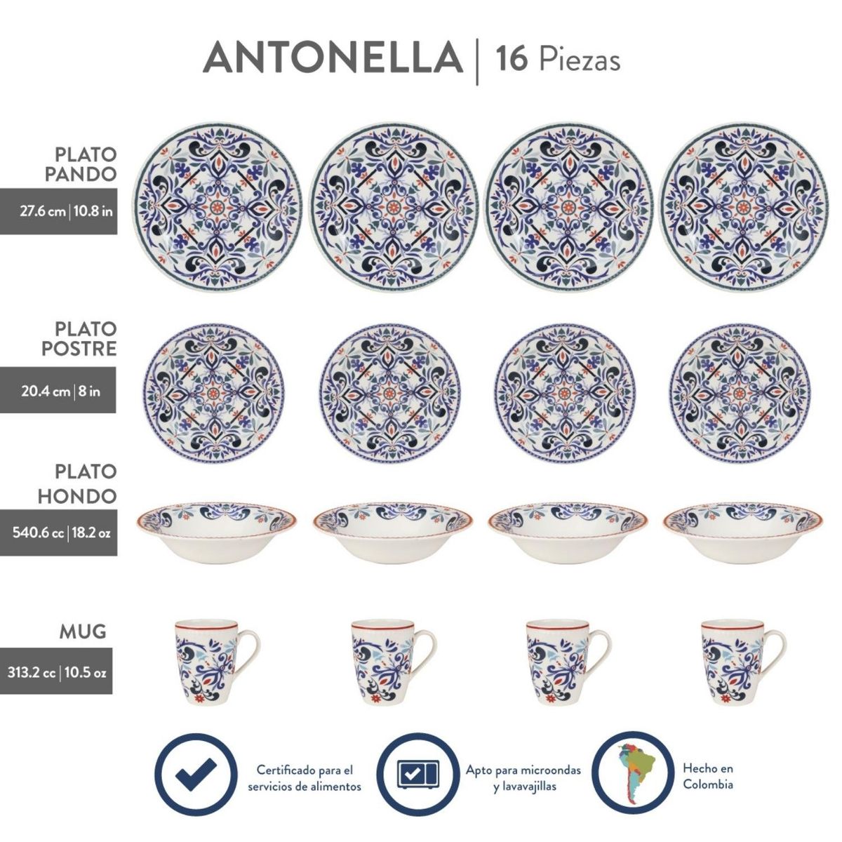 CORONA - Juego de Vajilla Antonella 16 Piezas Corona