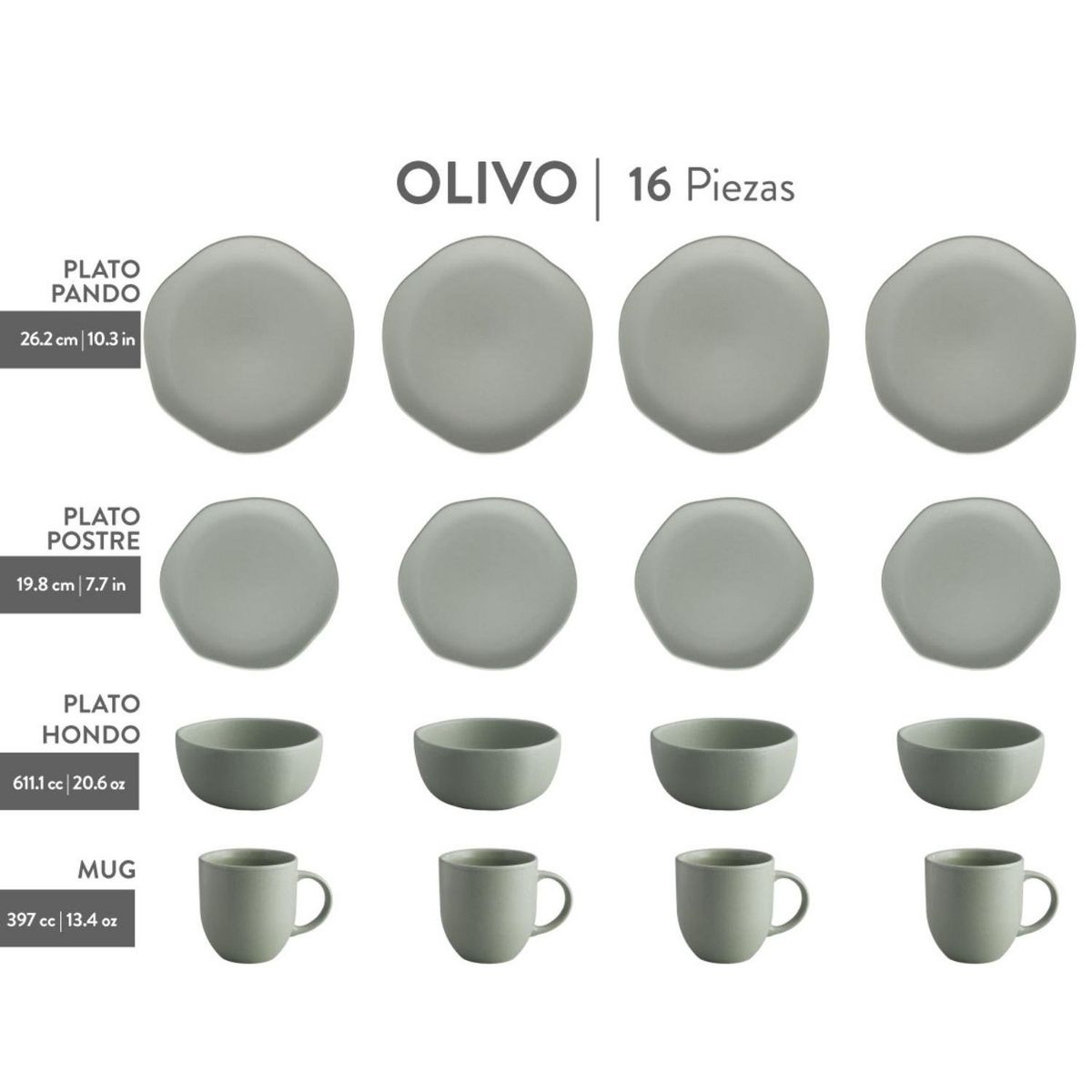CORONA - Juego de Vajilla Olivo 16 Piezas Corona
