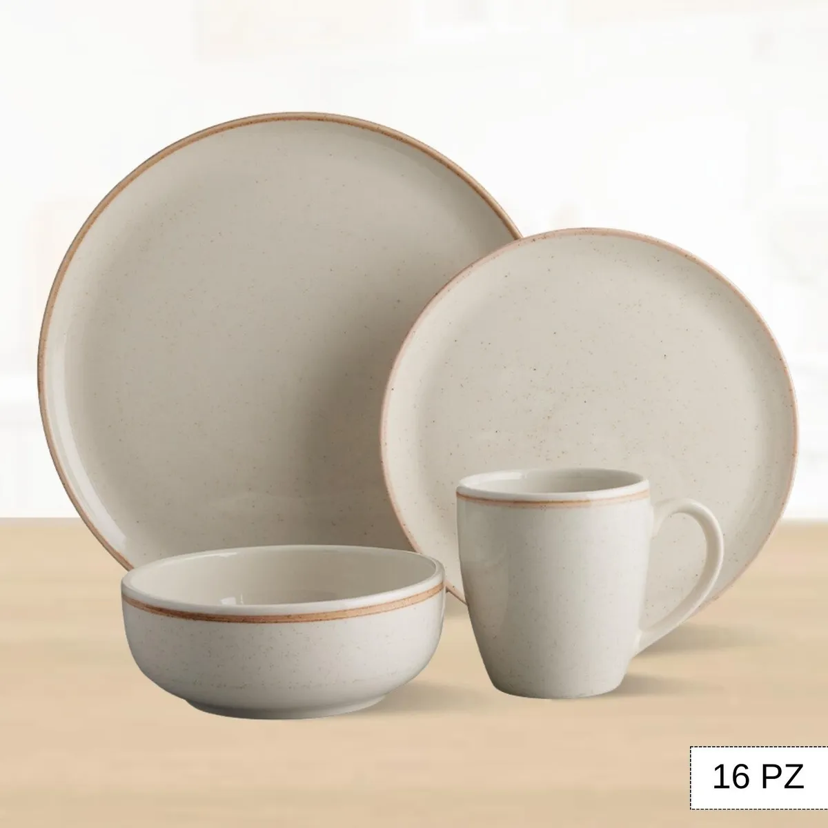 CORONA - Juego de Vajillas Caoba Beige 16 Piezas Corona