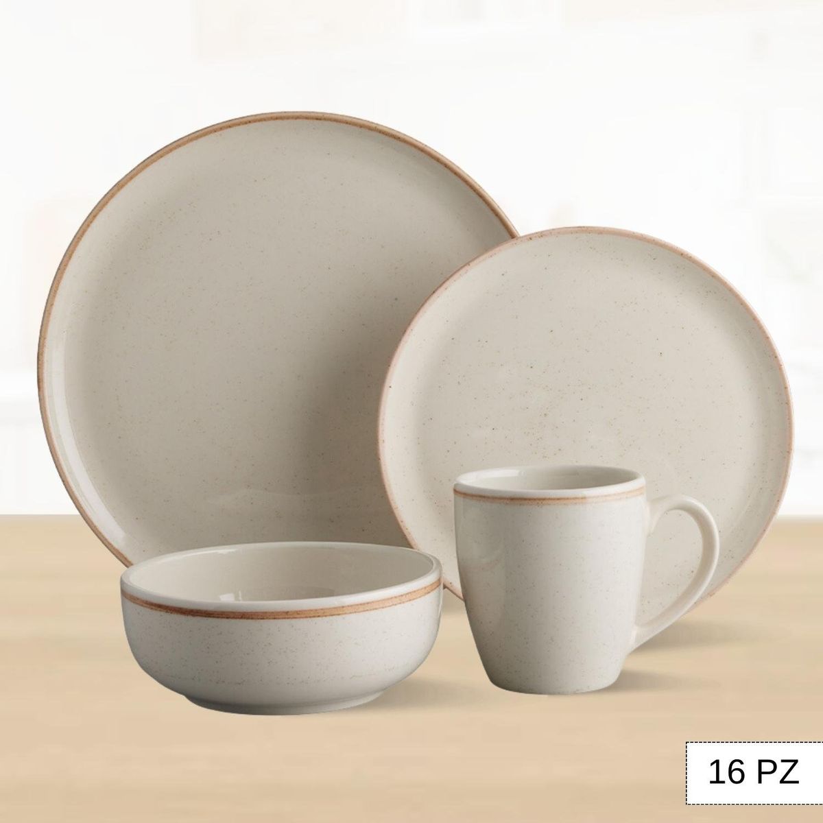 CORONA - Juego de Vajillas Caoba Beige 16 Piezas Corona