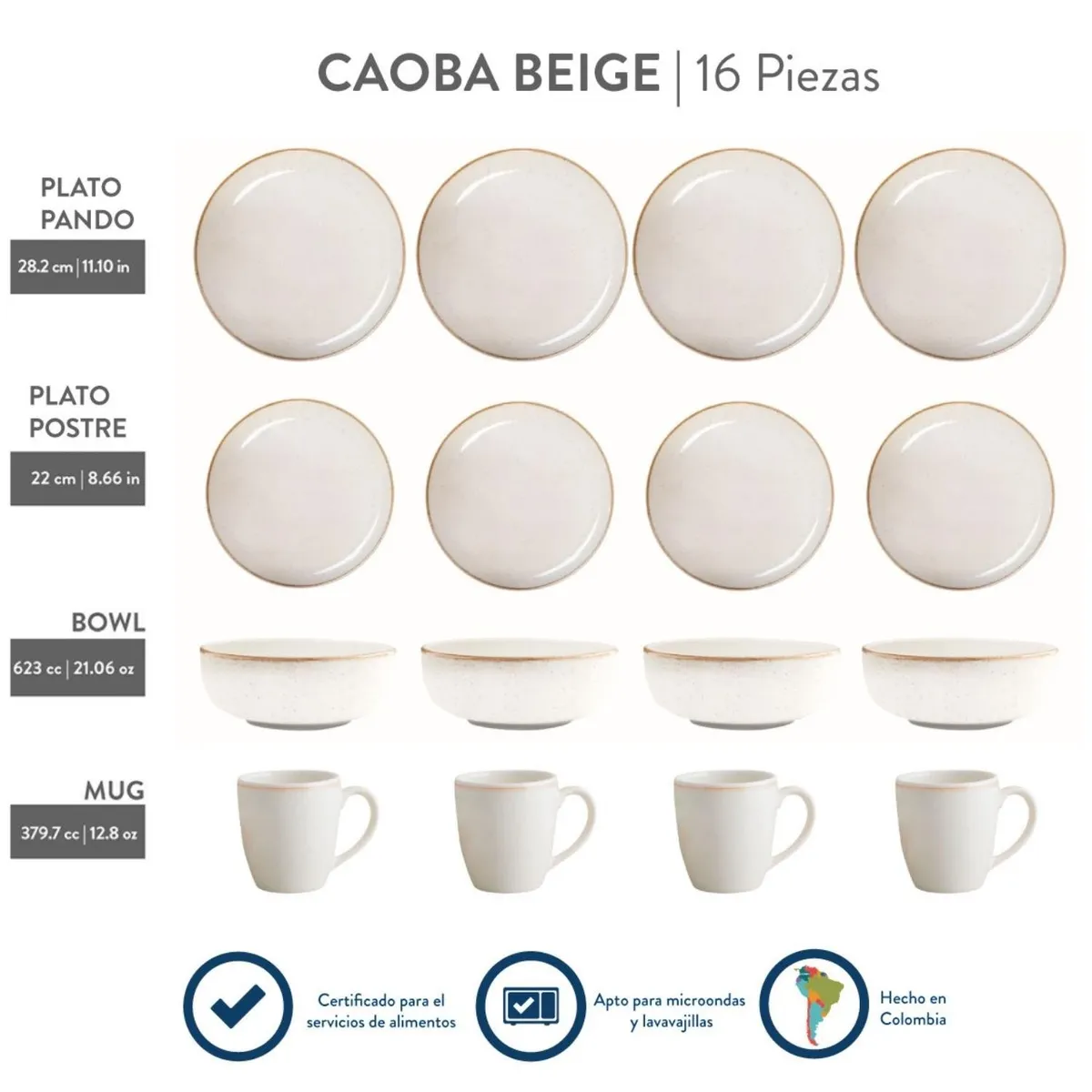 CORONA - Juego de Vajillas Caoba Beige 16 Piezas Corona