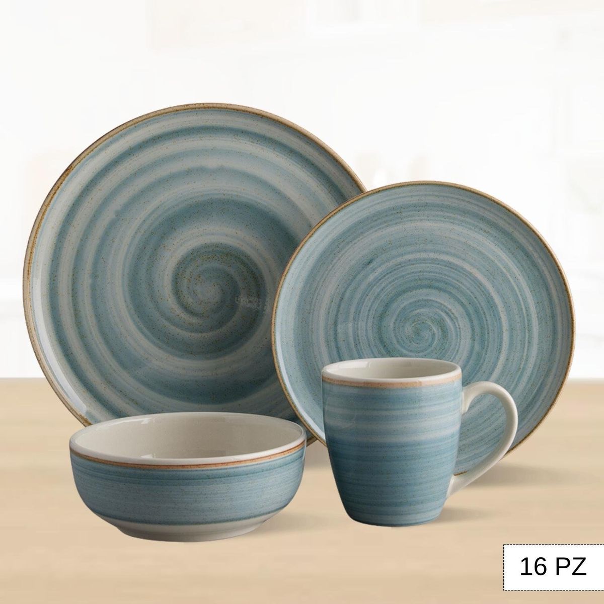 CORONA - Juego de Vajillas Caoba Azul 16 Piezas Corona