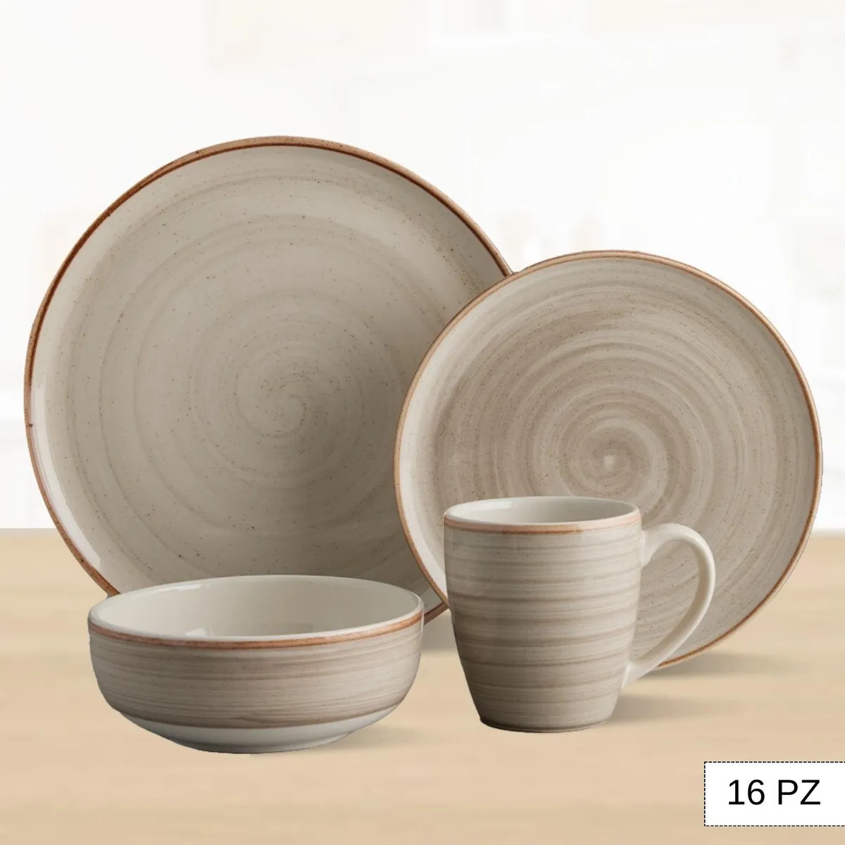 CORONA - Juego de Vajillas Caoba Gris 16 Piezas Corona