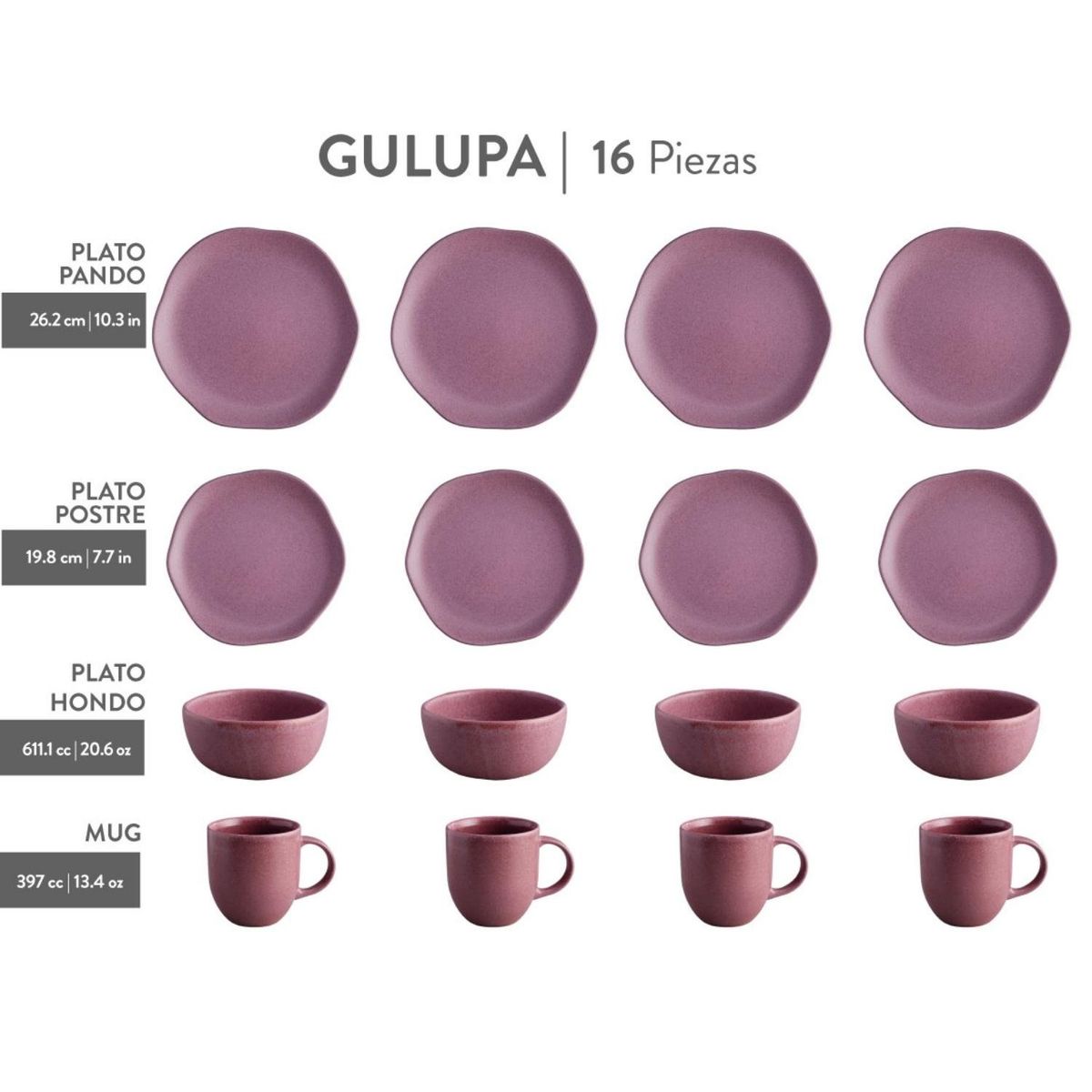 CORONA - Juego de Vajillas Gulupa 16 Piezas Corona