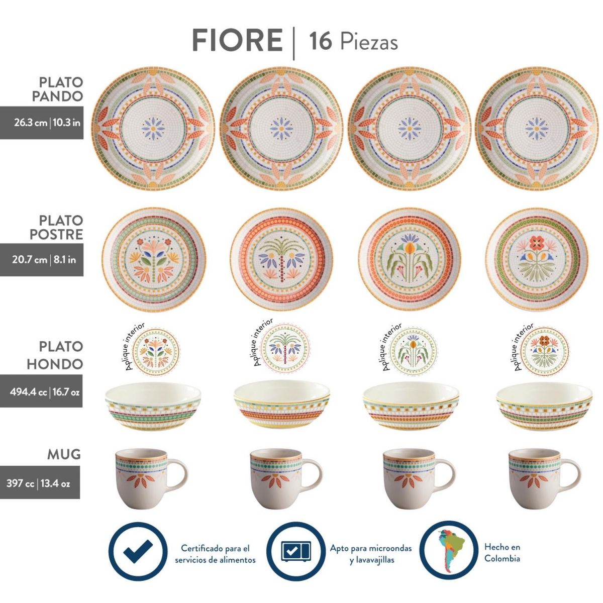 CORONA - Juego de Vajillas Fiore 16 Piezas Corona