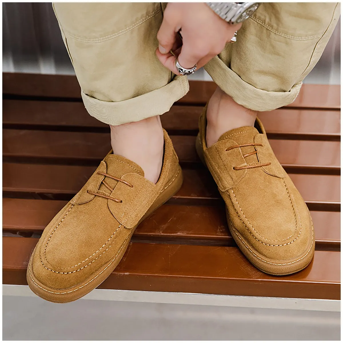 RINODERINA - Mocasines Casuales Cuero Zapatos Hombre Cosidos A Mano