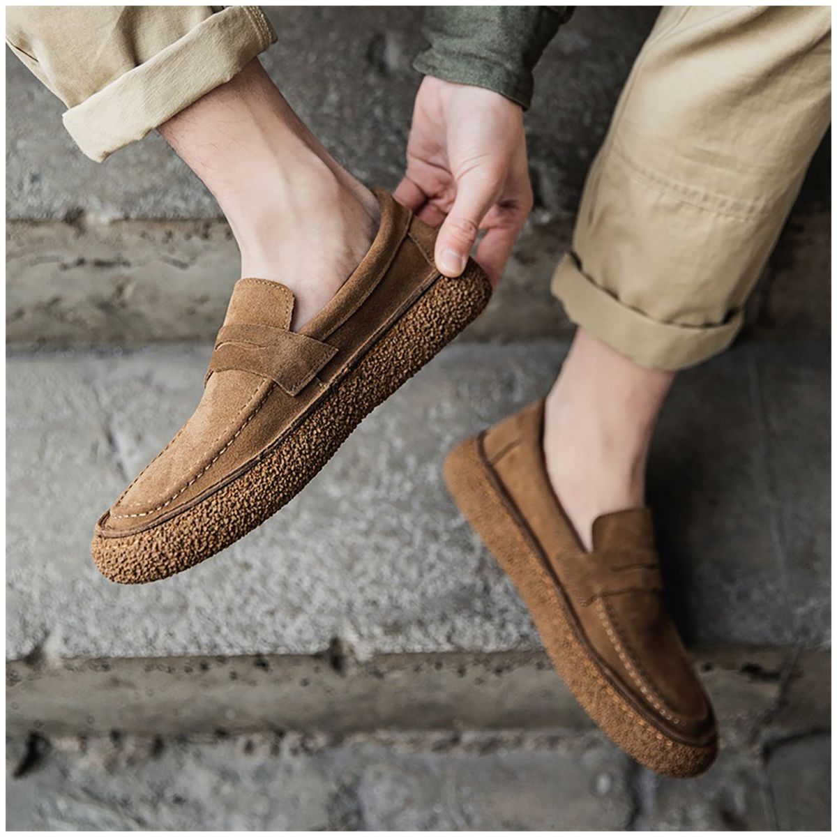 RINODERINA - Mocasines Casuales Cuero Zapatos Hombre Cosidos A Mano