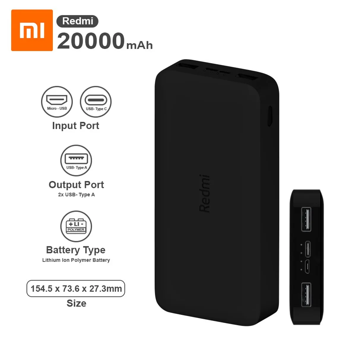 XIAOMI - Xiaomi Power Bank Cargador Portatil 20000mah 18W Fast Charger Redmi