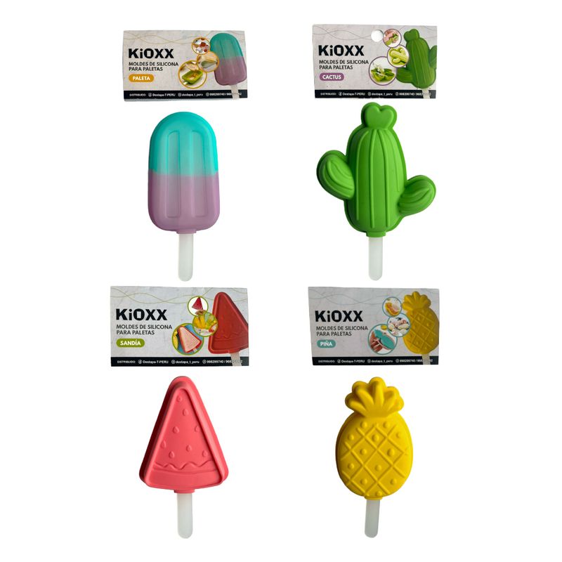 KIOXX - Pack 4 Moldes de Helado Piña Sandía Cactus Clásico de Silicona KiOXX