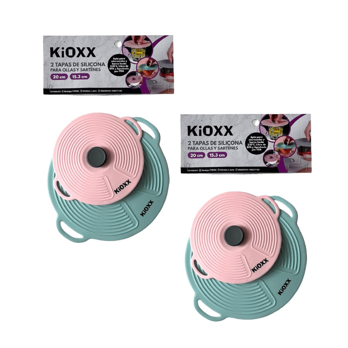 KIOXX - 2 Set de 2 Tapas para Ollas y Sartenes de 15cm y 20cm Silicona KiOXX