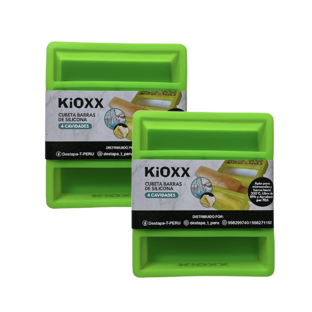 KIOXX - Set de 2 Cubetas de Silicona Barras 4 Cavidades KiOXX Verde
