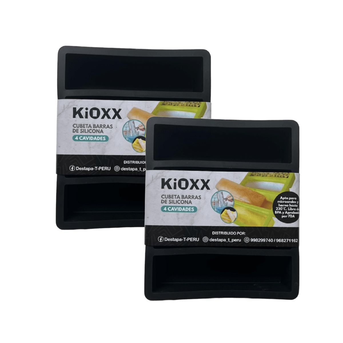 KIOXX - Set de 2 Cubetas de Silicona Barras 4 Cavidades KiOXX Negra