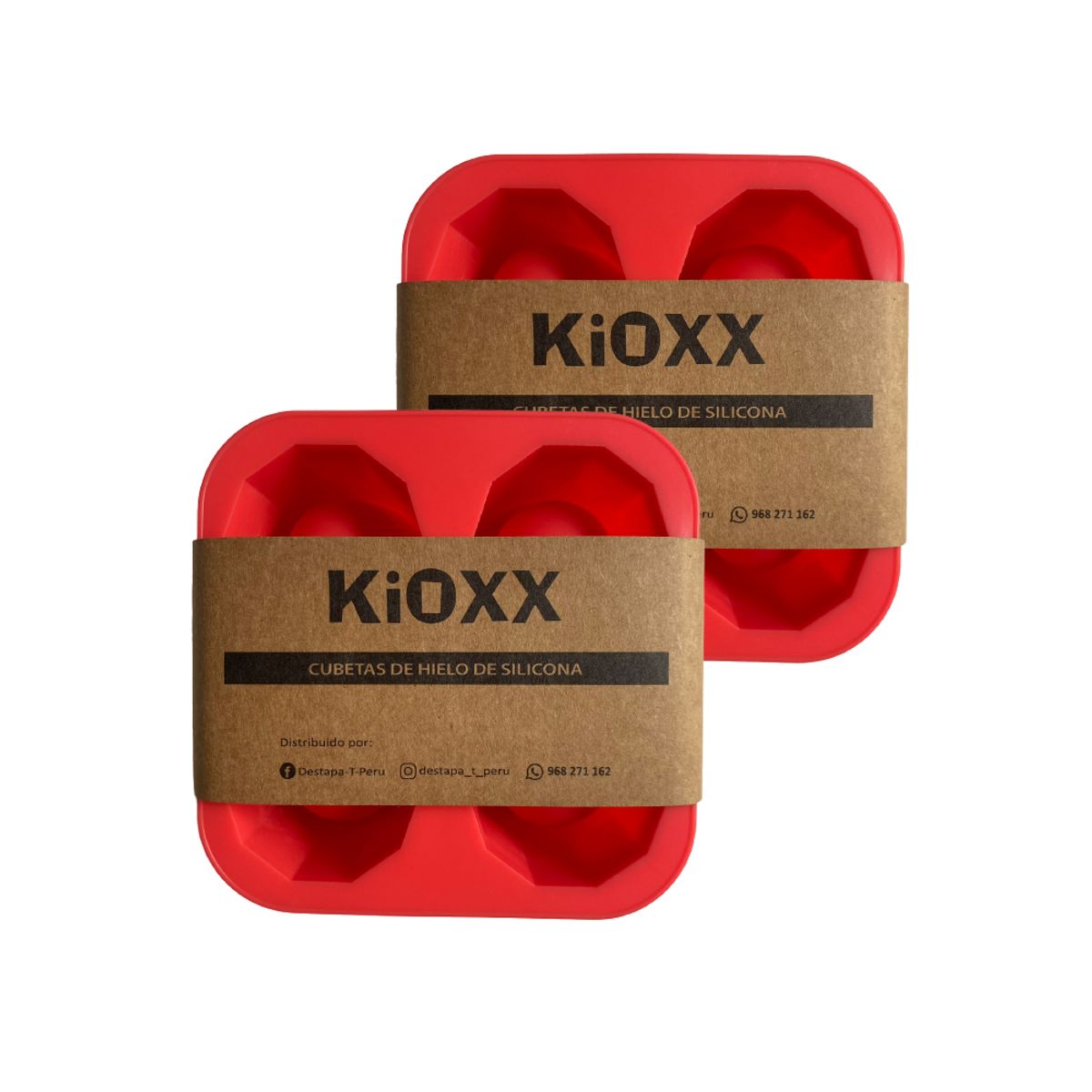KIOXX - Set  de 2 Cubetas de Silicona Vaso Shot 4 Cavidades KiOXX Rojo
