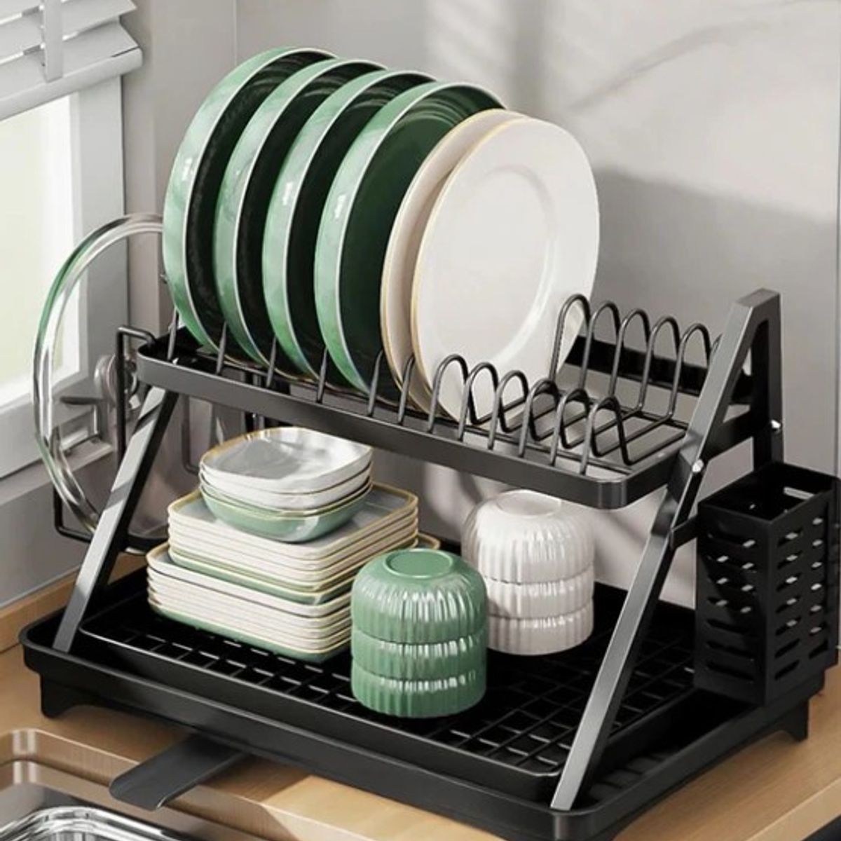 GENERICO - Escurridor de Platos de 2 Niveles Negro