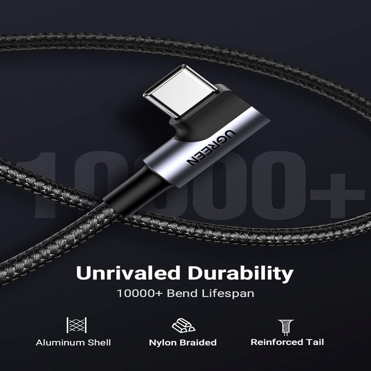 UGREEN - UGREEN Cable 2m USB-C Ángulo 90° 18w Carga Rápida 3A US284 - 50942